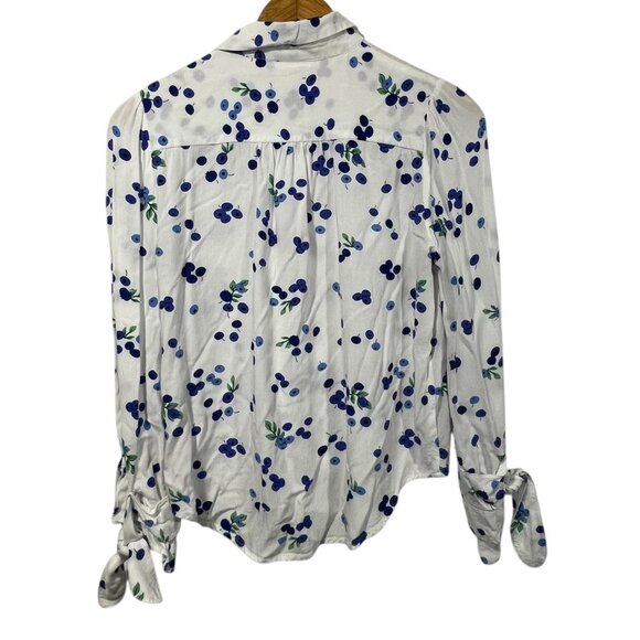 Anthropologie MAEVE Blithe Button Up Shirt  Blueberry Print Tie Sleeves Sz 4 - Picture 8 of 10